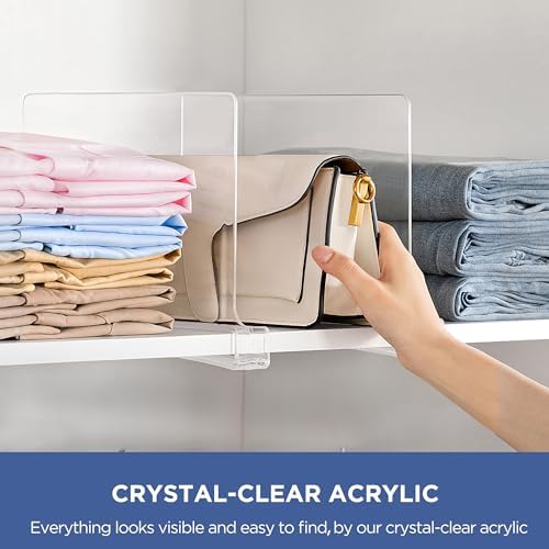 6 Pack Closet Organizers and Storage, Clear Shelf Dividers, Vertical Purse Organizer for Closet Perfect for Sweater, Shirts, Handbags in Bedroom and Kitchen, Acrylic Bookshelf for Organization