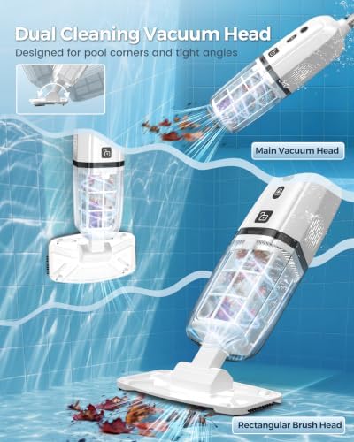 2026 Upgrade Cordless Handheld Pool Vacuum,Pool Vacuum for Above and Inground Pool,Rechargeable Pool Cleaner with Extention Pole,Up to 70-Min Runtime,Ideal for Leaves,Debris,Spas,Hot Tubs,White