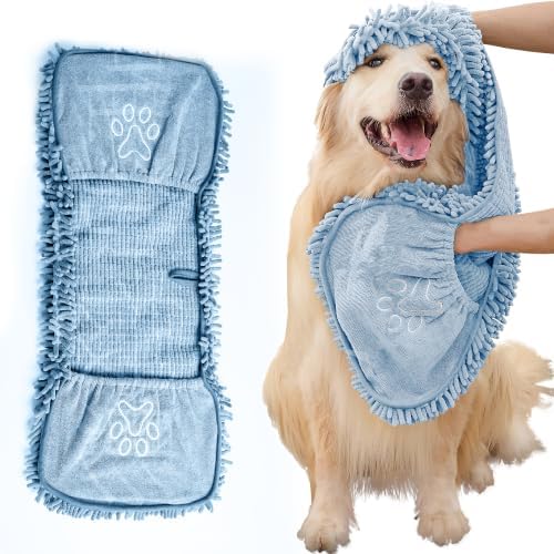 Dog Drying Towel, Absorbent Microfiber Bath Towel with Hand Pockets