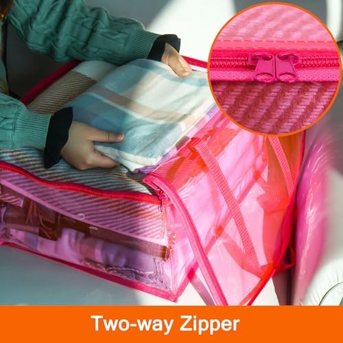 Pink 40L Clear Clothes Storage Bag with Zipper 3 Pack