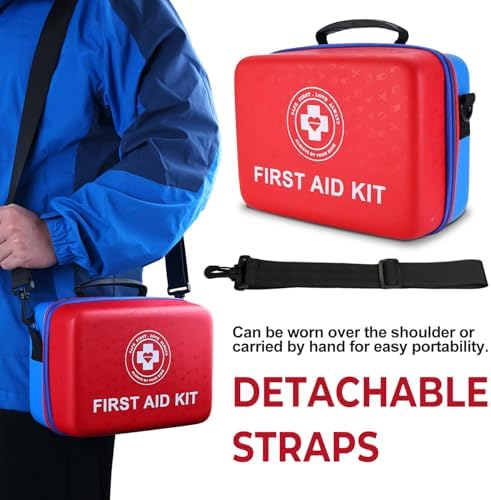 Large First Aid Kit - 410 Piece Dual-Color Emergency Kit with Hard Shell & Fluorescent Interior Coating, Professional Survival Kit for Home, Car, Travel, Hiking & Outdoor(Red/Blue)