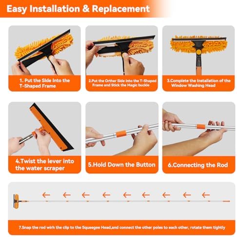 Window Washing Kit with Extension Pole: 3 in 1 Double-Sided Professional