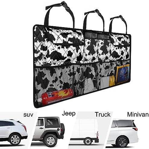 Car Trunk Organizer,Large Capacity Backseat Trunk Organizer(42"*18"),Collapsible Car Storage Bag with 8 Pocekt,SUV/MPV/Truck - Cow print
