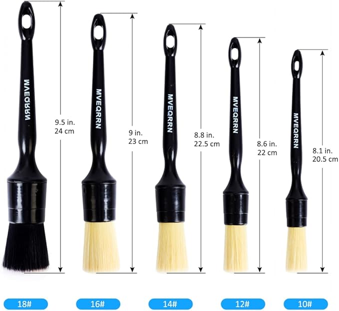 MVEQRRN 5pcs Car Detailing Brush Set, Boar Hair Car Detailing Brushes, Ultra Soft Scratch-Free Car Interior Detail Brush for Leather Seats,Detail Brushes Car Detailing for Interior Exterior.