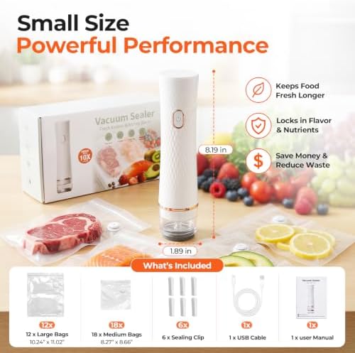 Handheld Vacuum Sealer for Food with 30 Reusable Vacuum Sealer Bags