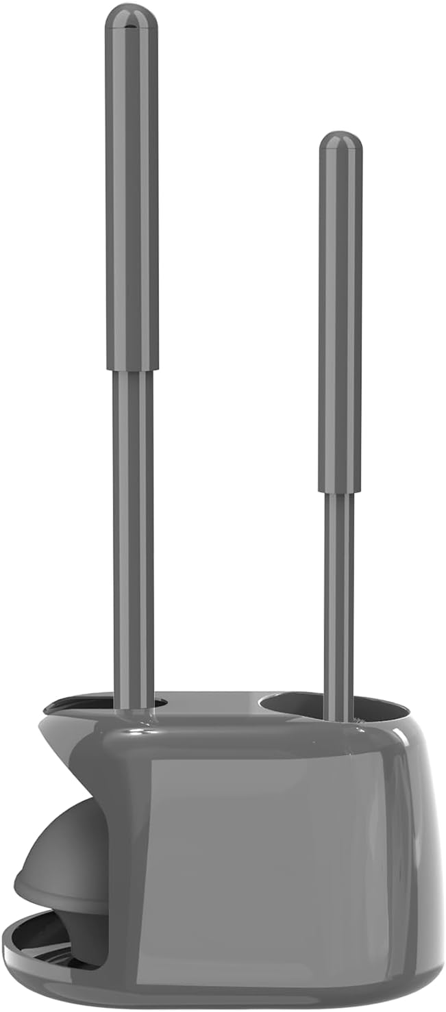 SetSail Toilet Brush and Plunger Set, Semi-Hidden Toilet Plungers Heavy Duty Toilet Bowl Brush and Holder for Bathroom Toilet Plunger and Brush Set for Deeply Cleaning - Gray
