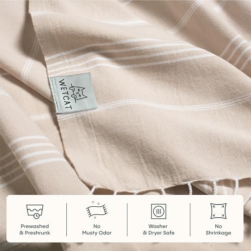 Turkish Beach Towel Oversized (38"x71") 100% Turkish Cotton, Made in Turkey - Sand Free, Extra Large, Ultra Soft, Quick Drying, Compact & Lightweight for Travel - Beige