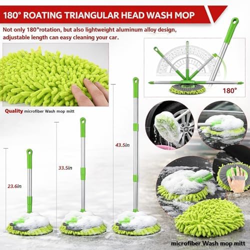 56Pcs Car Wash Cleaning Kit with Foam Gun, Car Wash Brush with Long Handle, Car Detailing Kit, Car Wheel Brush for Car Cleaning Supplies, Adjustable Hose Wash Sprayer-Quick Connector to Any Hose
