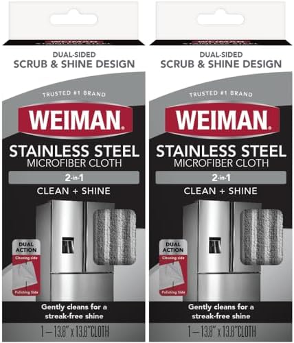 Microfiber Cloth for Stainless Steel, Safely Traps and Removes Dirt, Oil and Grime to Protect from Scratches 13.8" x 13.8" (Pack of 2)