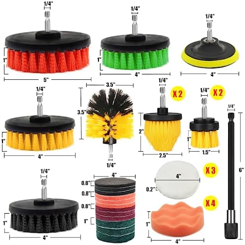 30Pcs Drill Brush Attachment Set,Drill Scrubber Brush Kit Include Scrub Pads, Sponge, Extend Attachment, Drill Cleaning Brush Attachment Set for Bathroom, Tub, Tile, Corner, Floor, Grout, Boat