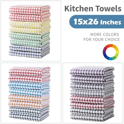 Cotton Kitchen Towels, 15x26, Checkered, 8 Pack