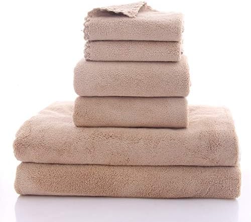 Ultra Soft Towel Set - Quick Drying - 2 Bath Towels 2 Hand Towels 2 Washcloths - Microfiber Coral Velvet Highly Absorbent Towel for Bath Fitness, Sports, Yoga, Travel (Brown, 6 Pcs)