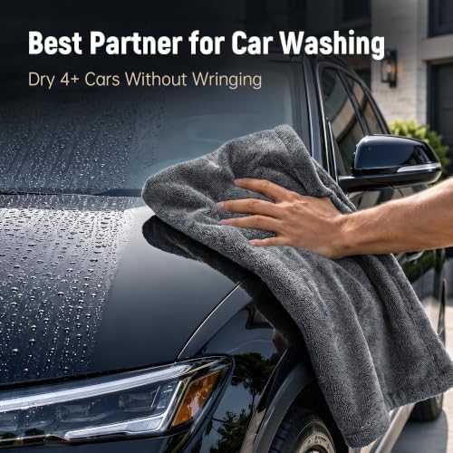 3-Piece Car Drying Towels, 1300 GSM 70/30 Twist-Loop Microfiber, Gray
