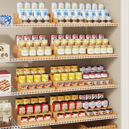 Expandable Bamboo Can Rack Organizer for Pantry, 3-Tier Adjustable Can Storage Holder, Soda Organizer Holds Up to 24 Cans, Canned goods Storage Display for Pantry, Cabinet, Countertop (patent pending)