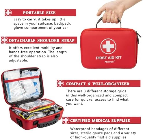 First Aid Kit 340 Piece, Premium Waterproof Hard Shell Medical Kit