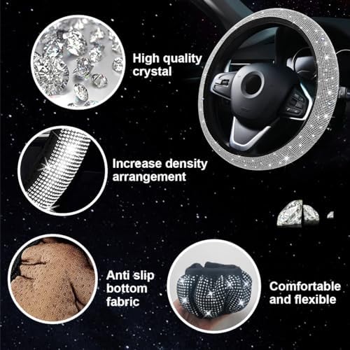 27-Piece 15 Inch Rhinestone Car Interior Accessory Set, Pink