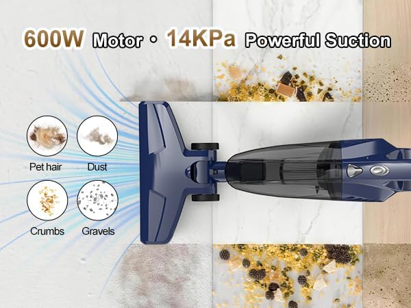 Corded Stick Vacuum for Pet Hair & Hard Floors - Lightweight, 3-in-1 Handheld with 180°Left-Right Steering, 14KPA Powerful Suction on Low-Pile Carpet, HEPA Filter, 16.4ft Cord, 0.7L Capacity (VA001)