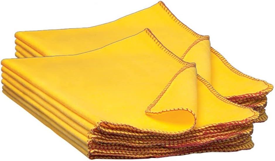 (60235) 13" x 24" 100% Cotton Fully Hemmed Yellow Flannel Dust Cloths, Pack of 12, Won't Scratch Fine surfaces, Great for Automotive, Polishing, Cleaning, Machine Washable
