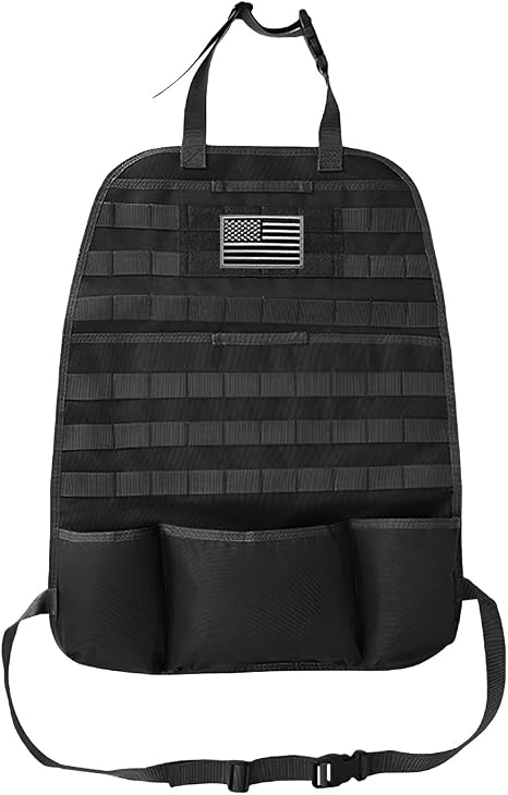 Tactical Molle Car Seat Back Organizer, Vehicle Panel Car Seat Back Cover Protector with 5 Storage Pouch, Universal Back