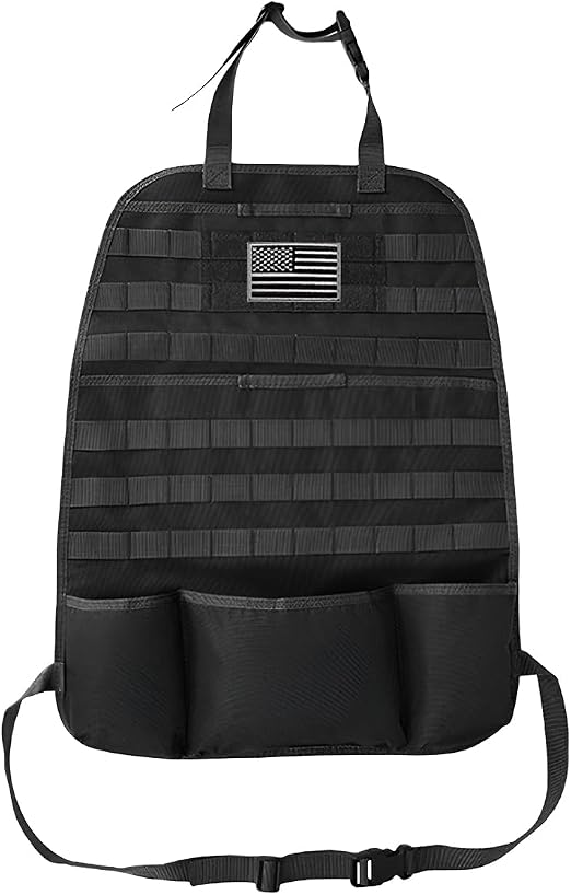 Tactical Molle Car Seat Back Organizer, Vehicle Panel Car Seat Back Cover Protector with 5 Storage Pouch, Universal Back