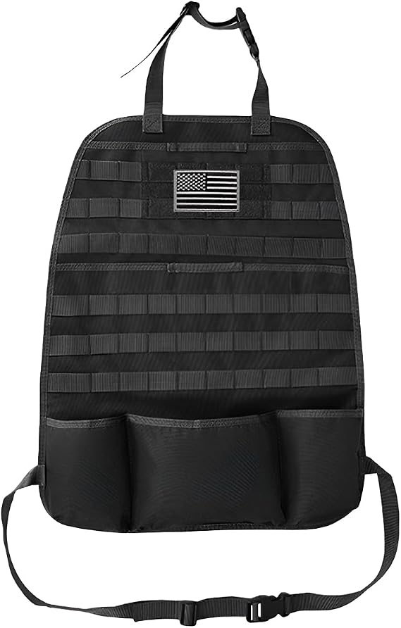 Tactical Molle Car Seat Back Organizer, Vehicle Panel Car Seat Back Cover Protector with 5 Storage Pouch, Universal Back