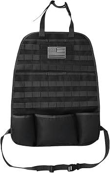 Tactical Molle Car Seat Back Organizer, Vehicle Panel Car Seat Back Cover Protector with 5 Storage Pouch, Universal Back