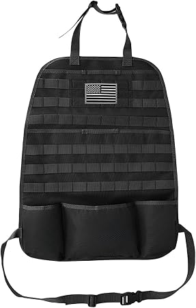 Tactical Molle Car Seat Back Organizer, Vehicle Panel Car Seat Back Cover Protector with 5 Storage Pouch, Universal Back