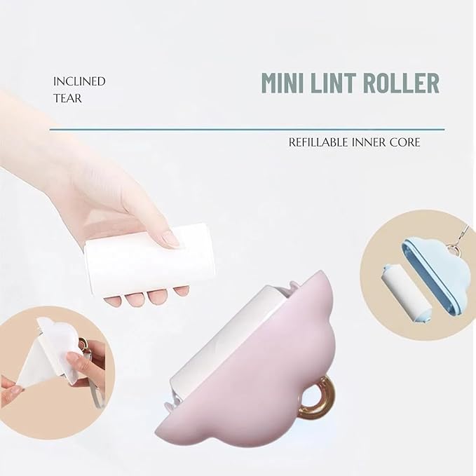 Portable Lint Roller 150 Sheets Travel Size, Mini Lint Roller for Clothes and Reusable Pet Hair Remover, Cute Small Sticky Dust Remover Refillable
