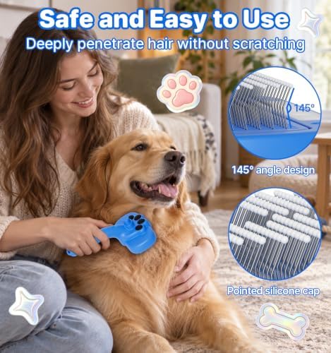 Pet Steam Brush for Cats & Dogs, Self-Cleaning Spray Brush for Shedding, 3-in-1 Deshedding & Grooming Tool with Water Mist, One-Click Retractable Pins, Gentle on Skin, for Short or Long Hair