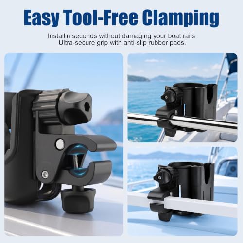 Boat Rail Cup Holder 2 Pack for Pontoon Boat, Bimini Top, Grab Bar