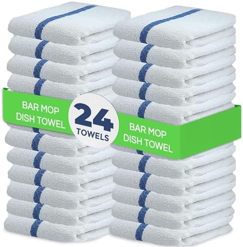 24 Pk 16x19 Cotton Kitchen Cleaning 30 Oz Bar Mop Towel Blue