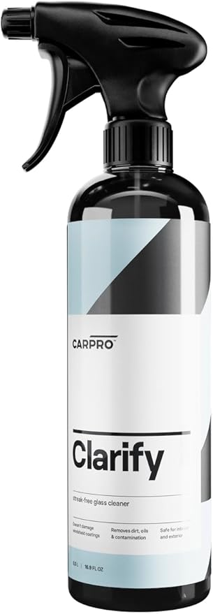 CARPRO Clarify Streak Free Car Window Cleaner Removes Oils, Fingerprints & Dirt - Safe to Use on Ceramic Coatings, Interior and Exterior Glass - 500mL (17oz)