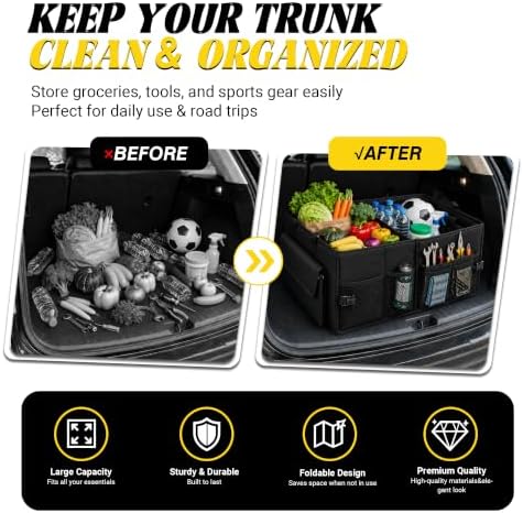 65L Trunk Organizer, Large Foldable Car Organizer for SUV, Jeep, Sedan