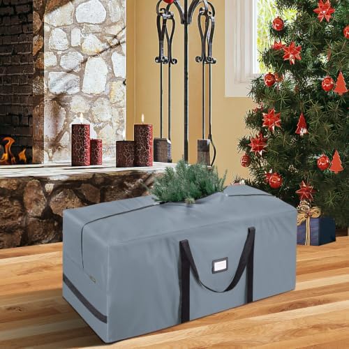 7.5 ft Christmas Tree Storage Bag, Heavy Duty 900D Oxford Fabric with Reinforced Handles and Dual Zippers Wide Opening, Extra Large Storage Container for Trees and Decorations (Grey)