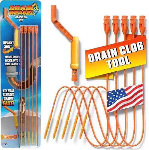 Drain Weasel Sink Snake Hair Clog Remover Tool Kit, 5 Wands