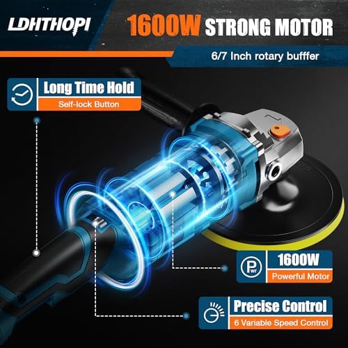 Buffer Polisher, 1600W 7 Inch/6 Inch Rotary Buffer Polisher Waxer, 7 Variable Speed 1000-3500 RPM, Detachable Handle for Car, Boat Sanding, Polishing, Waxing, 2026 Upgraded