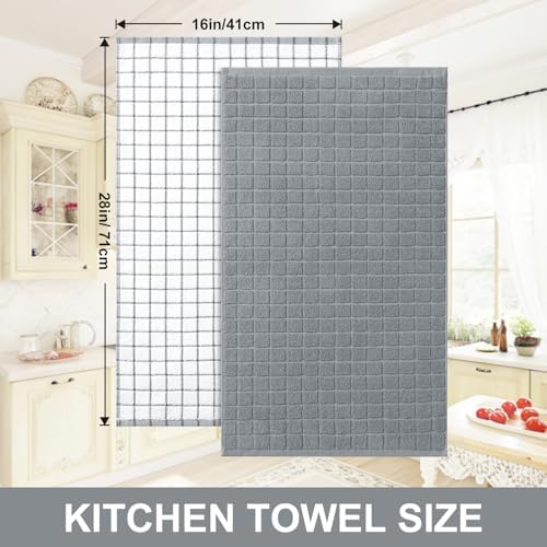 Large Premium Cotton Kitchen Towels 16"x 28", 6 Pack, Grey