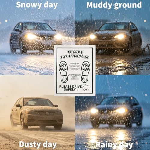 Disposable Paper Floor Mats for Cars 16" W x 20" H 100Pcs, White Waterproof Automotive Foot Pads, Vehicle Carpet Protector for Auto Detailing, Dealerships, Mechanics & Car Shops