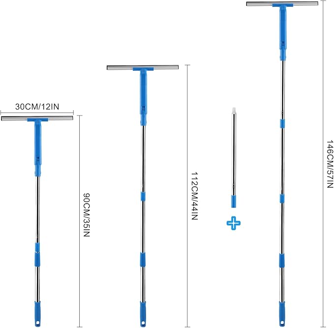 Mitclear Window Cleaner with Long Handle(57IN), Glass Cleaning Tools with Silicone Squeegee & Microfiber Scrubber, Window Cleaning Kit for Shower Glass Mirror Door Car
