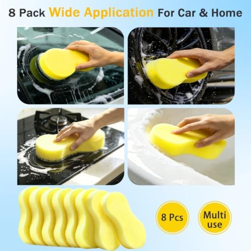 8-Pack Large Car Wash Sponge: Extra Thick Soft Foam Car Sponge for Washing