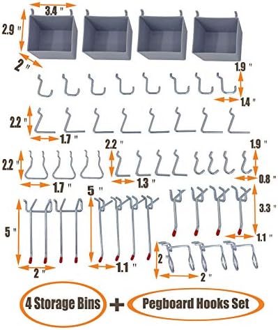 Garage Pegboard Storage Organizer - 48pcs Pegboard Hooks Set
