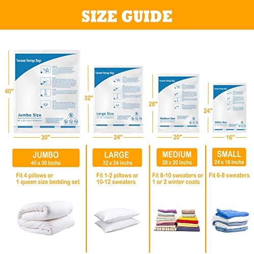 Vacuum Storage Bags, Space Saver Sealer Bags,Vacuum seal bags for clothing, Pillows, Comforters, Blankets, Bedding,Travel,12 Jumbo