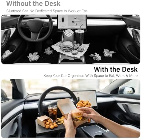 2-in-1 Steering Wheel Desk & Seat Gap Storage, Adjustable Mounting Arms