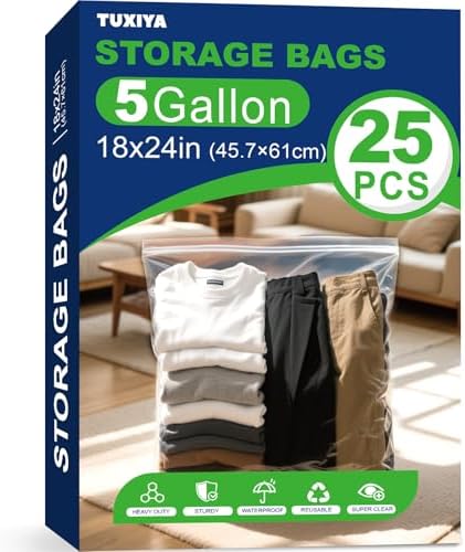 25PACK 5 Gallon Large Zipper Bags for Storage 18" x 24" Storage Bags