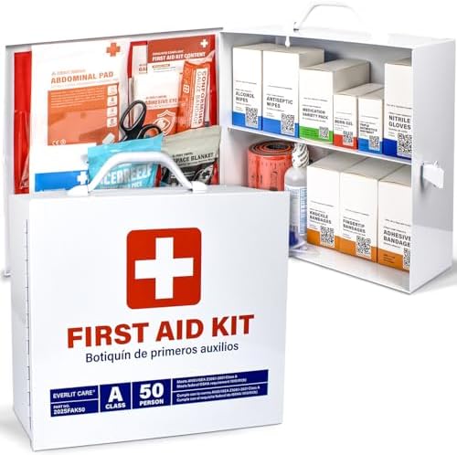 2-Shelf OSHA-Compliant First Aid Kit, ANSI Class A 50 Person Emergency First Aid Cabinet for Business, Job Site, Industrial Manufacturing Facility, Restaurant, and Kitchen