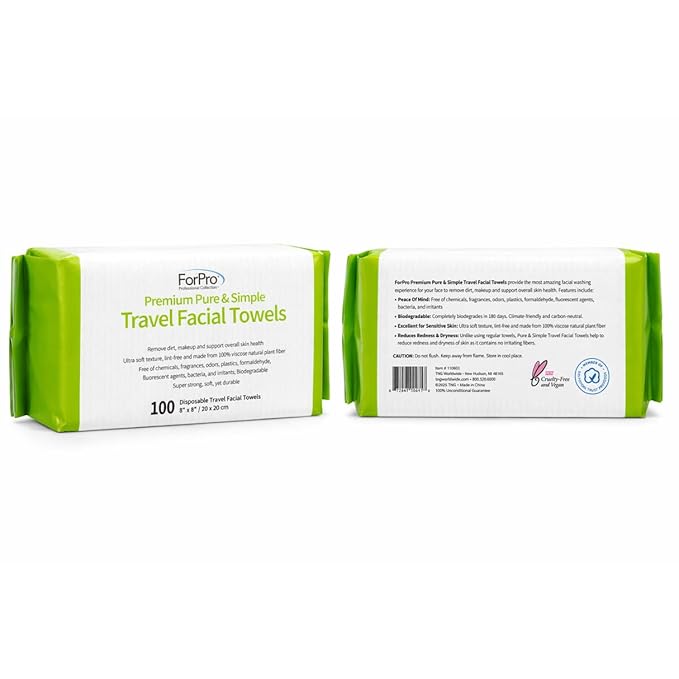 ForPro Travel Size Disposable Face Towels, 8"x8" Compact Dry Wipes Bulk Pack, Ultra Soft Lint-Free Viscose Makeup Remover Pads for Sensitive Skin, Biodegradable, Vegan, 600-Count