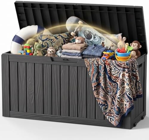155 Gallon Deck Box Waterproof Outdoor Storage Box with Wheels, Black