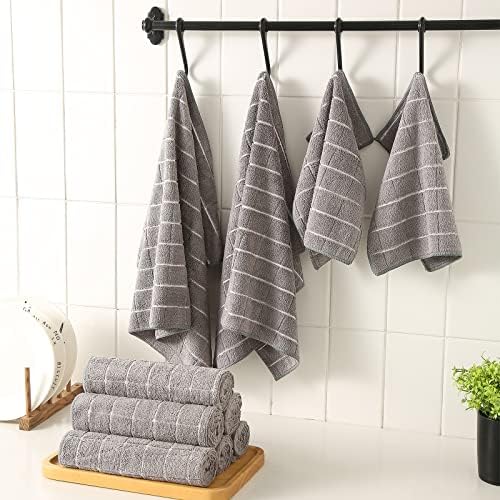 Microfiber Kitchen Towels and Dishcloths Set, 26 X 18 Inch and 12 X 12 Inch, Set of 12 Bulk Lint Free Dish Towels for Drying Dishes, Grey