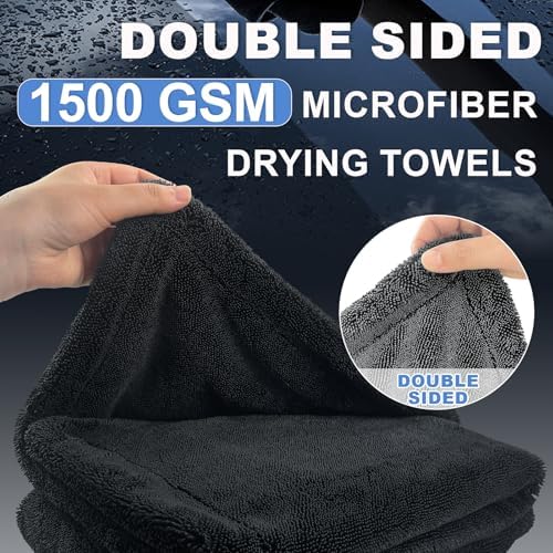 2-Pack Car Drying Towel (28" x 36"),1500 GSM Double Sided Microfiber Towels