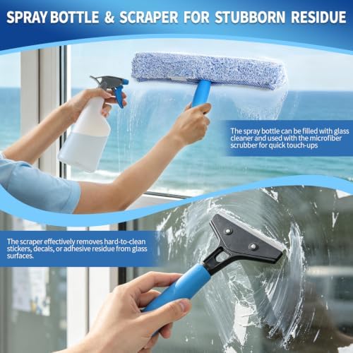 11PCS Window Cleaning Kit Washing Tool, Bucket 3 Gallon, 76 inch Long Handle Window Squeegee and Microfiber Scrubber,Equipped with Replaceable Squeegee and Scrubber for Home Business Use